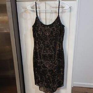 Papell Boutique Elegant Black and Gold Embellished Mini Dress